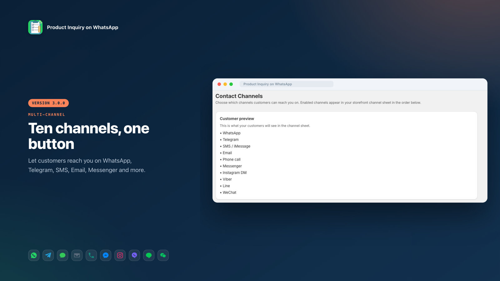 One product button opens ten contact channels